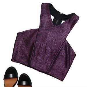 EXPRESS Metallic Holiday Purple Crop Top